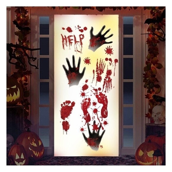 8 Halloween Stickers Fadeless Real Looking Scissors Hammer Bloody Hand. - Picture 1 of 11